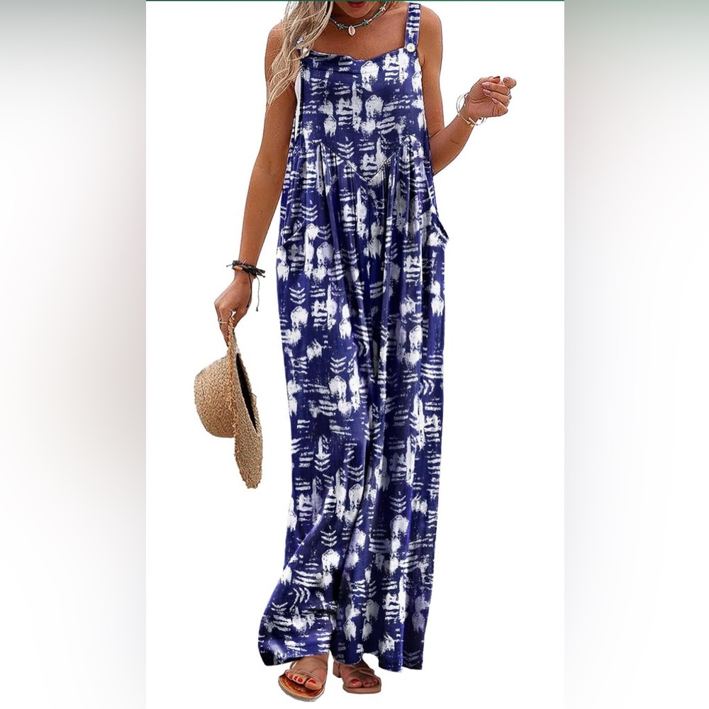 Elegant Blue and White Women's Jumpsuit